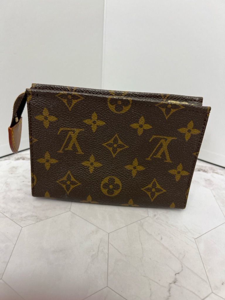 Vintage Louis Vuitton Monogram Canvas Toiletry Pouch Brown And Gold